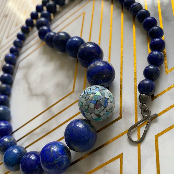 Blue Lapis Lazuli Beaded Necklace .925 Stamped Clasp Vintage Vibes! - Picture 5 of 6